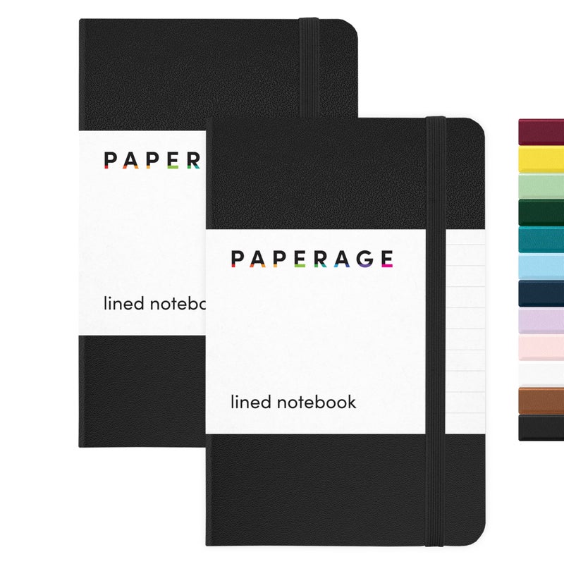 PAPERAGE Lined Pocket Journal Notebook, 2 Pack, (Black), 160 Pages, Small Notebook, 3.6 inches x 5.6 inches - 100 GSM Thick Paper, Hardcover - Image 1
